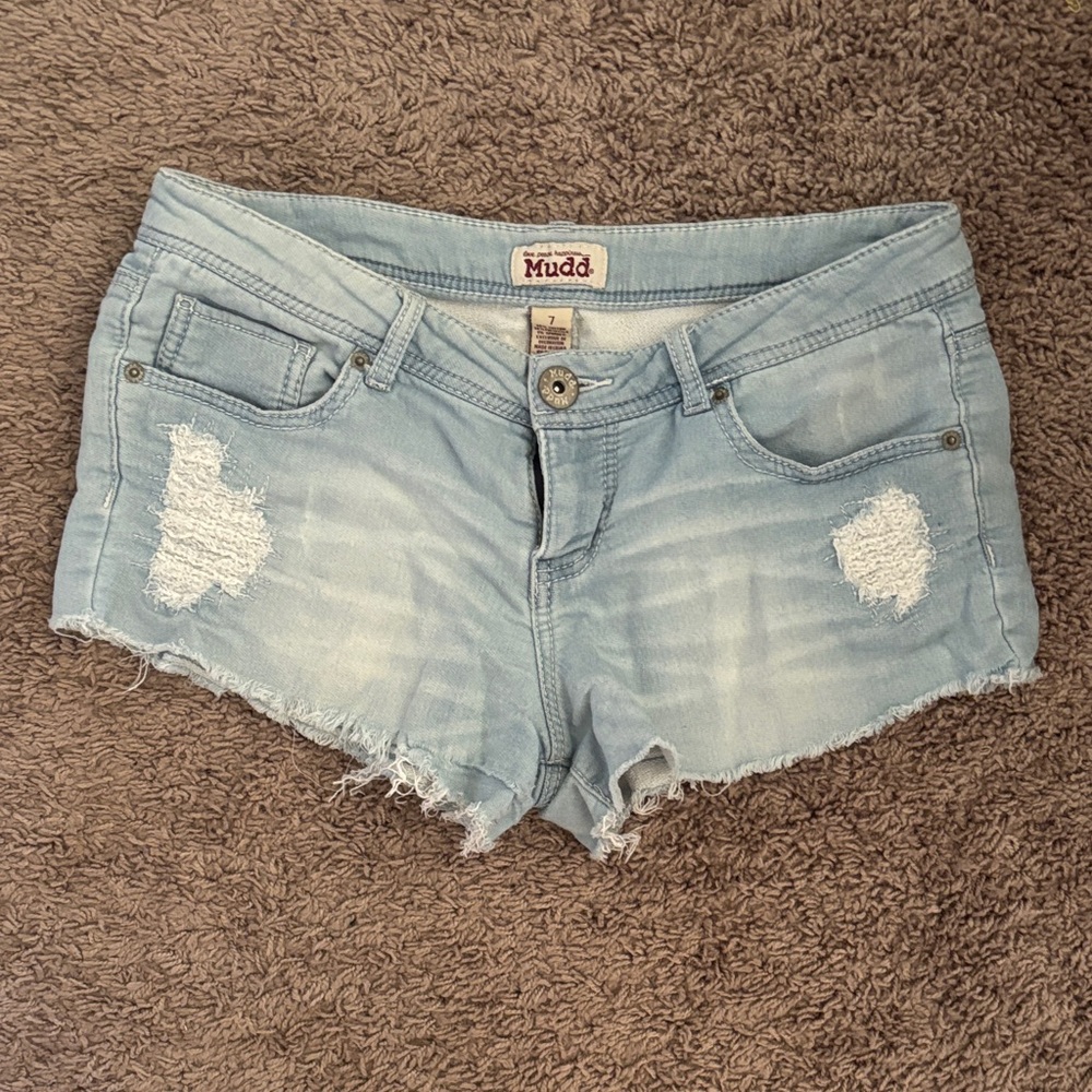 Mudd Light Blue Frayed Jean Shorts